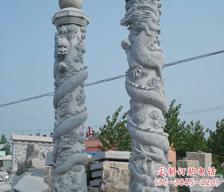 烟台广场大理石盘龙柱景观石雕_1