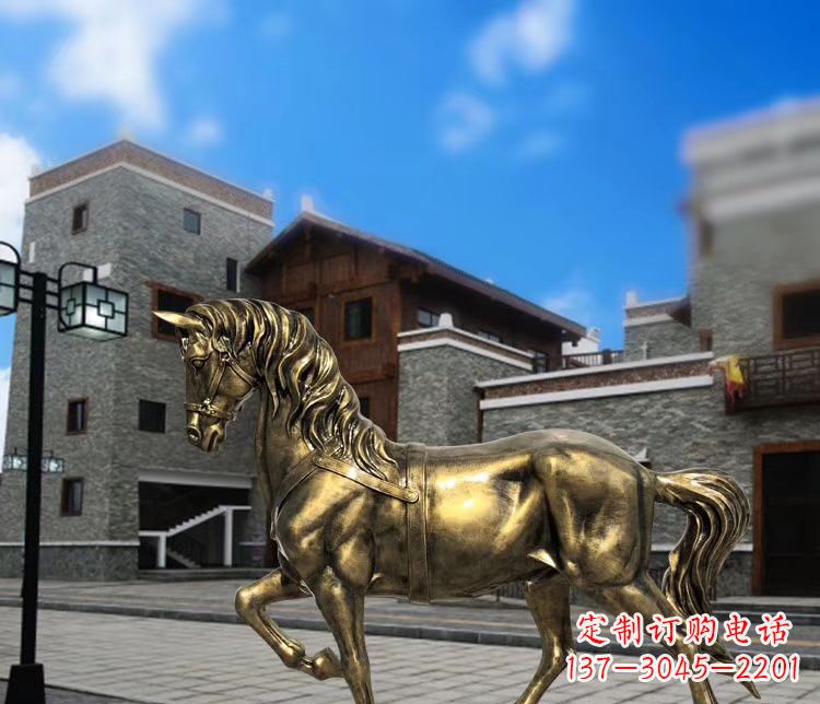 烟台广场仿铜奔马雕塑 玻璃钢公园景观动物雕塑