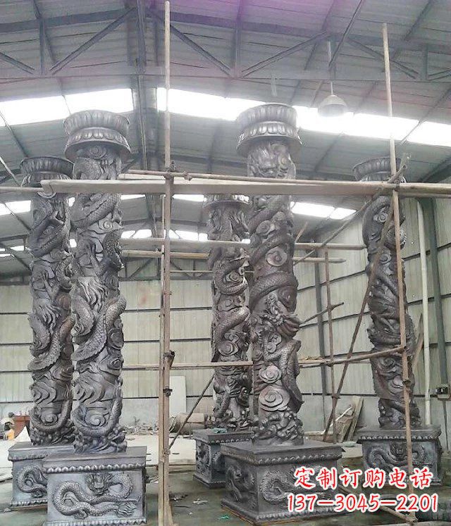 烟台广场仿铜龙柱玻璃钢柱子雕塑