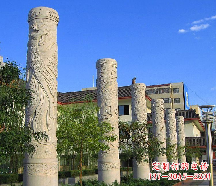 烟台广场凤凰石浮雕龙柱景观石雕