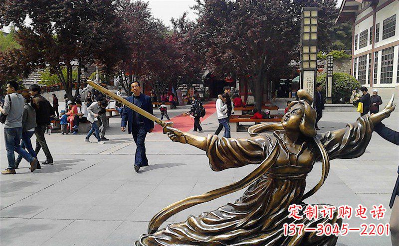 烟台中领雕塑:美轮美奂的古代美女舞剑人物铜雕
