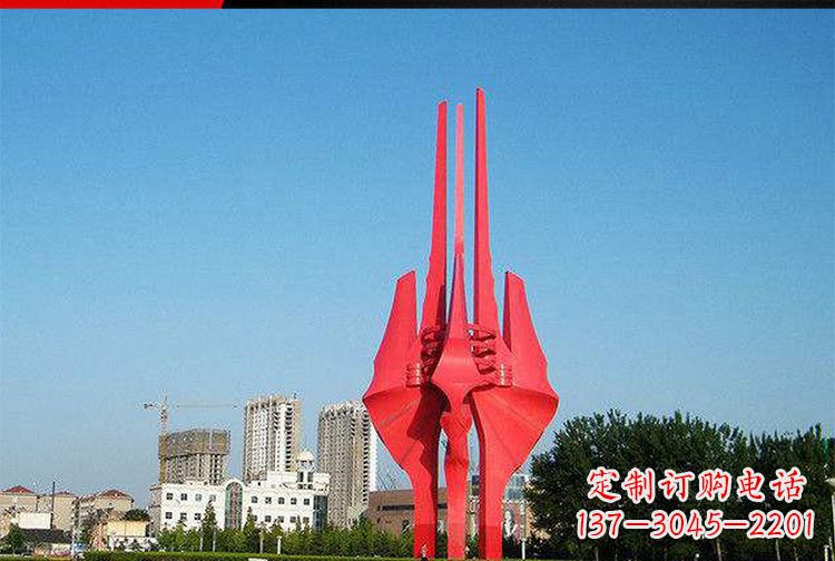烟台中领雕塑红色不锈钢树叶雕塑