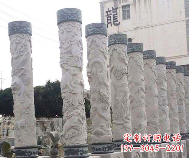 烟台广场景观大理石12生肖龙柱石雕