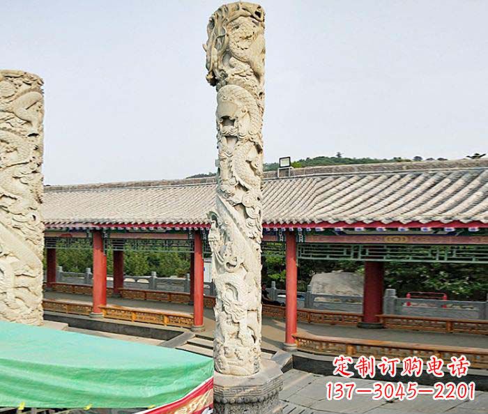烟台雕刻精致的大理石龙柱石雕