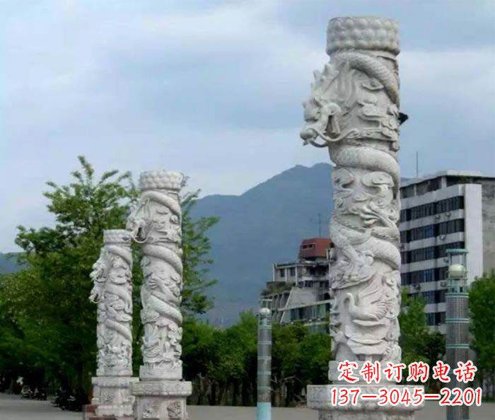 烟台精美工艺大理石龙柱雕塑