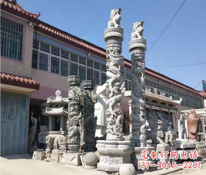 烟台广场景观大理石龙柱石雕_1