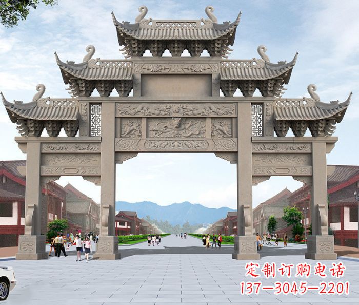烟台以大理石石雕装饰的精美牌楼雕塑