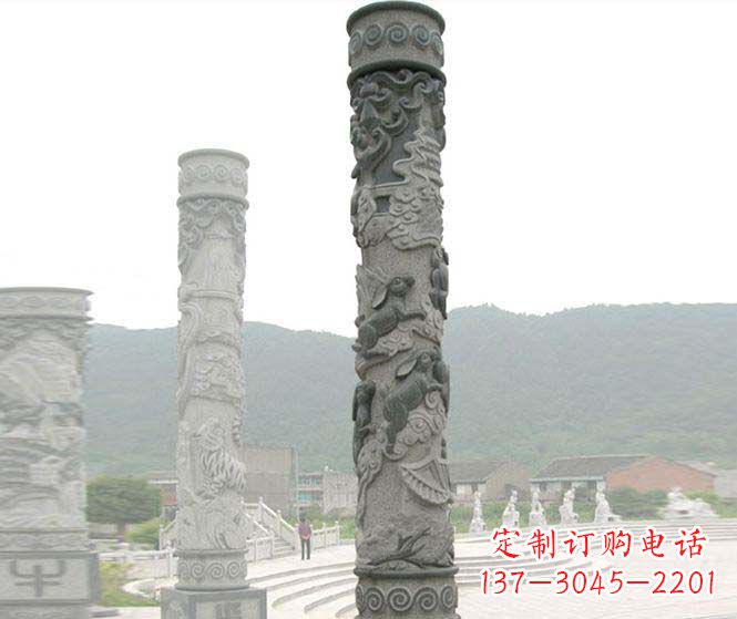 烟台中领雕塑:多彩活力的12生肖石柱