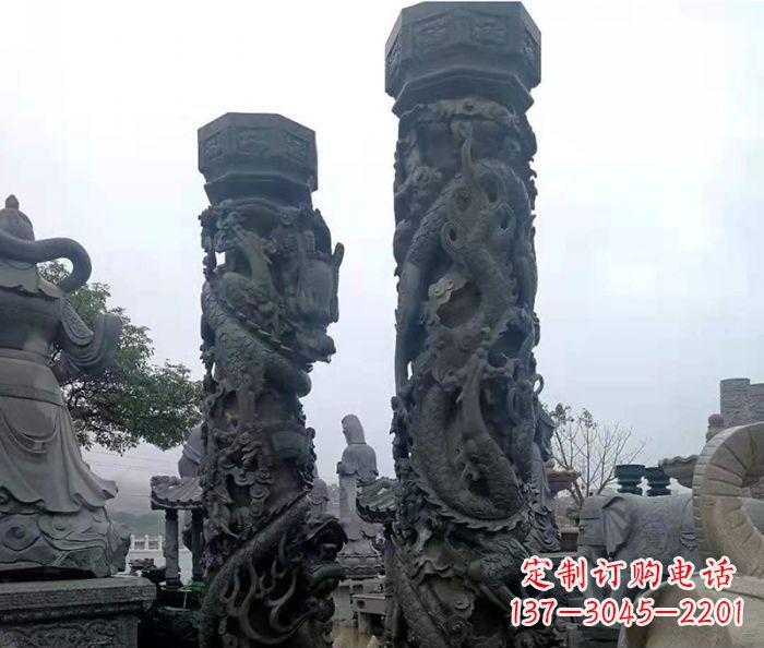 烟台安静传承-中领雕塑广场景观仿古盘龙柱石雕