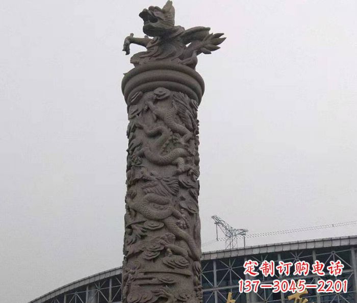 烟台中领雕塑|仿古盘龙柱石雕
