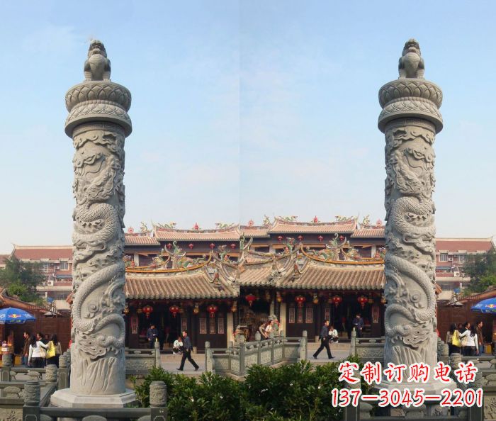 烟台精美的汉白玉龙柱石雕塑
