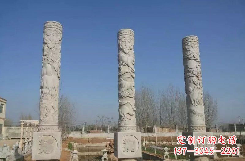 烟台十二生肖文化柱石雕，展现传统文化风采