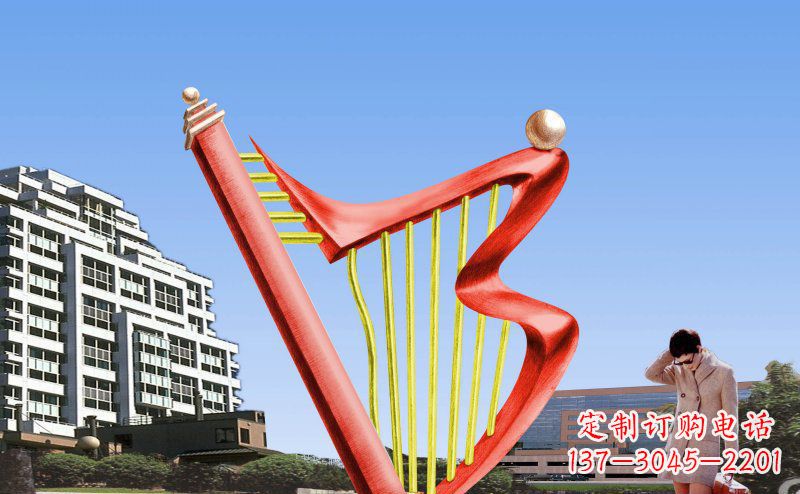 烟台中领雕塑精制不锈钢竖琴雕塑