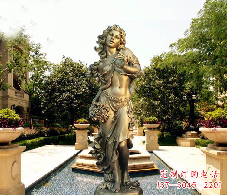烟台华丽蓬勃的铜雕女神像