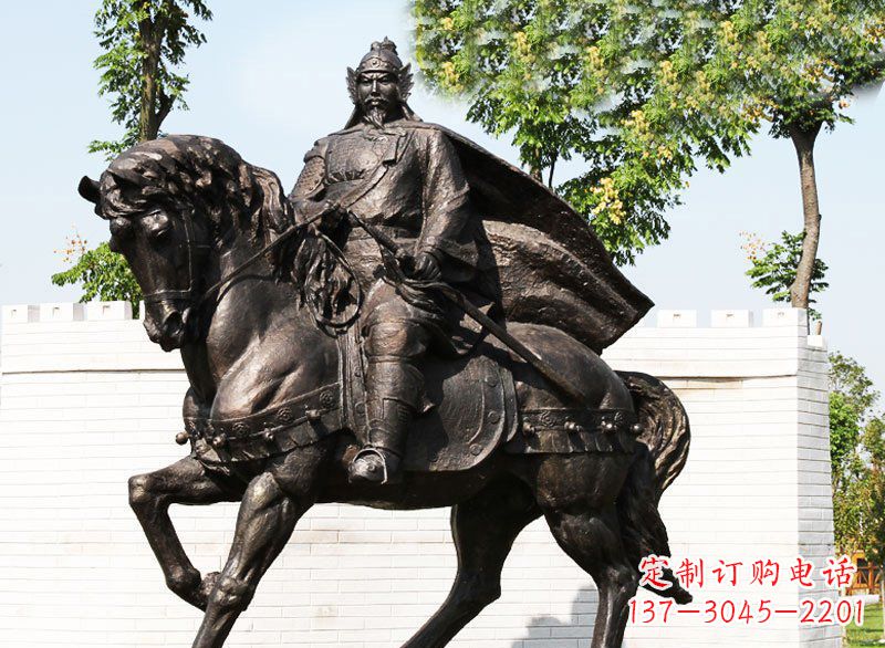 烟台广场铜雕骑马战士人物雕塑