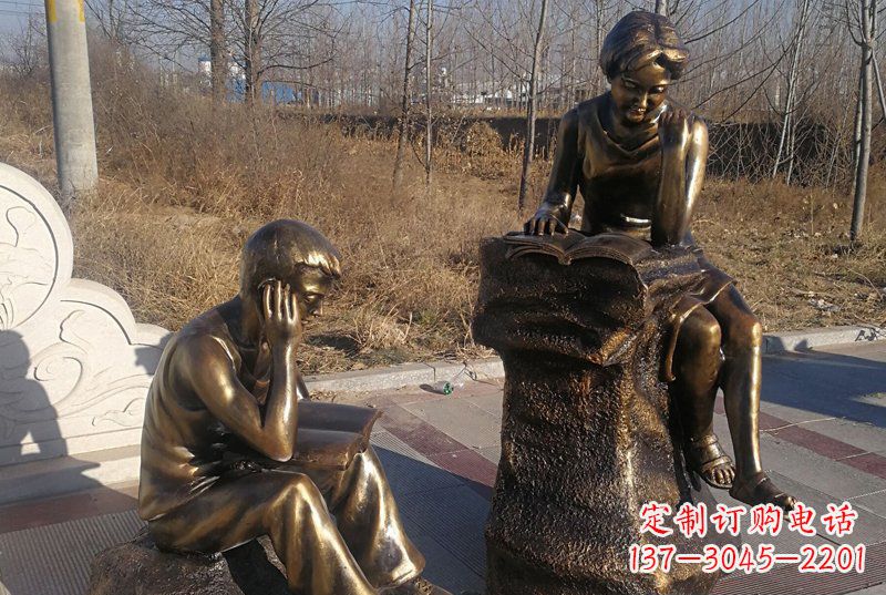 烟台广场铜雕思考问题学生雕塑