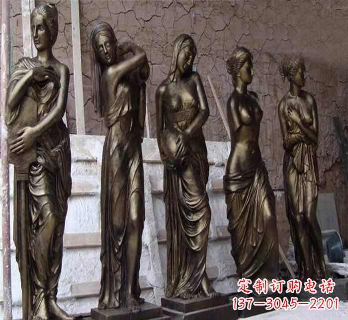 烟台广场铜雕四方美女人物雕塑