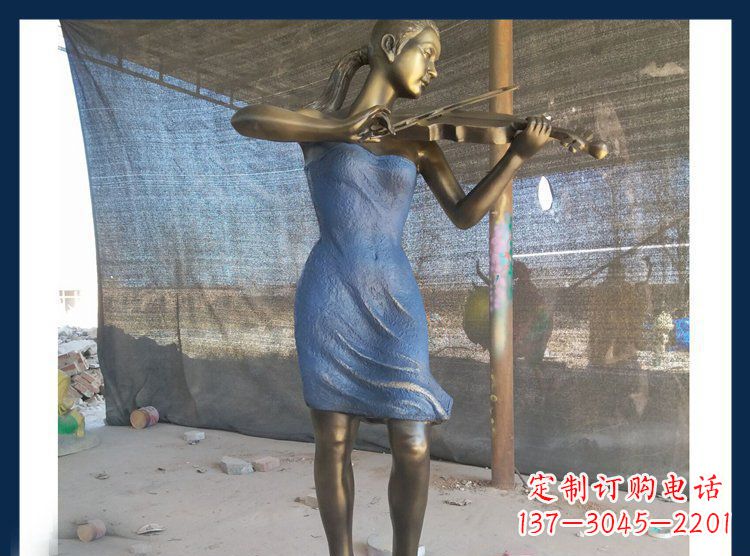 烟台广场铜雕西方美女拉小提琴人物雕塑