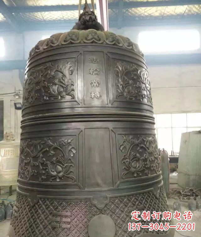 烟台国泰民安铜钟寺庙铜雕-传统工艺精美的铜钟雕塑