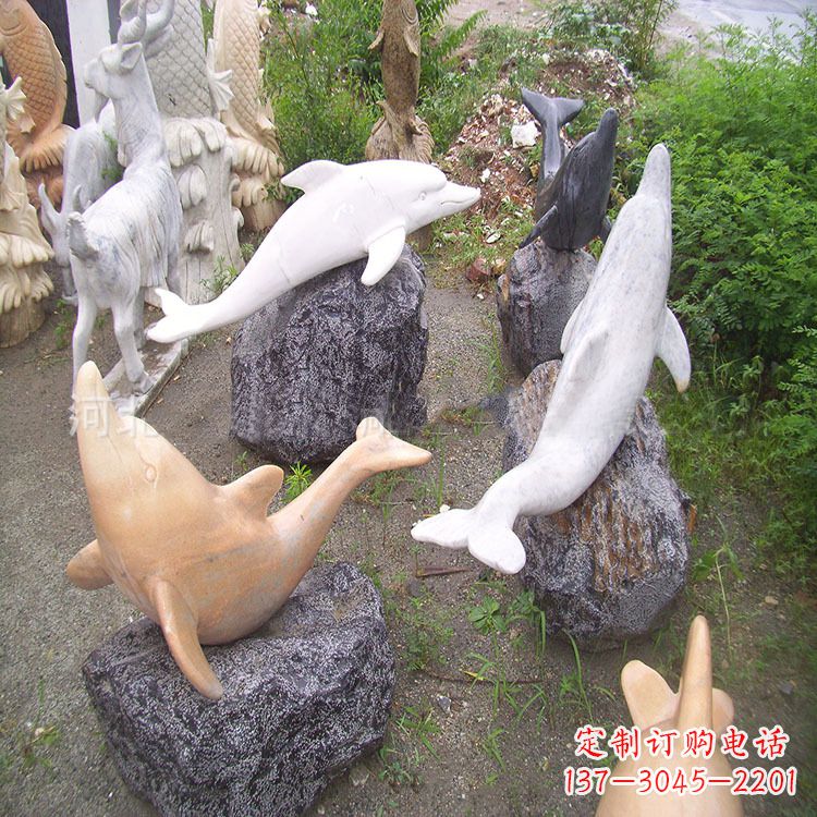 烟台海豚石雕塑,纯手工定制精美艺术品