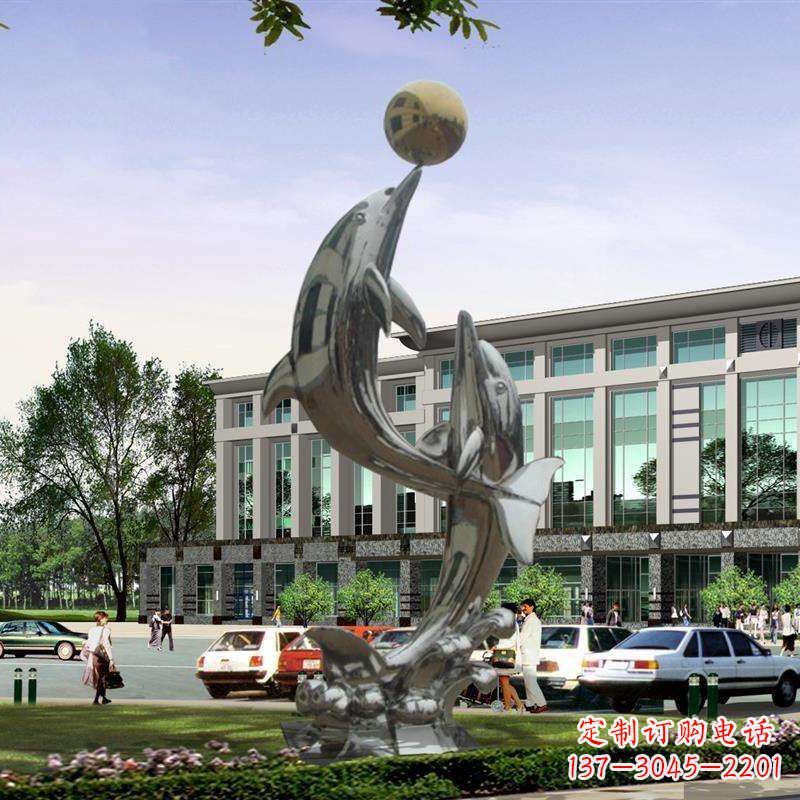 烟台海豚戏球不锈钢雕塑