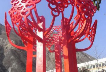 烟台不锈钢心形树叶大树雕塑，展示爱与生命
