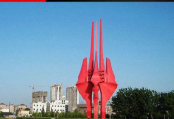 烟台中领雕塑红色不锈钢树叶雕塑