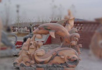 烟台海豚海浪石雕，精美艺术品