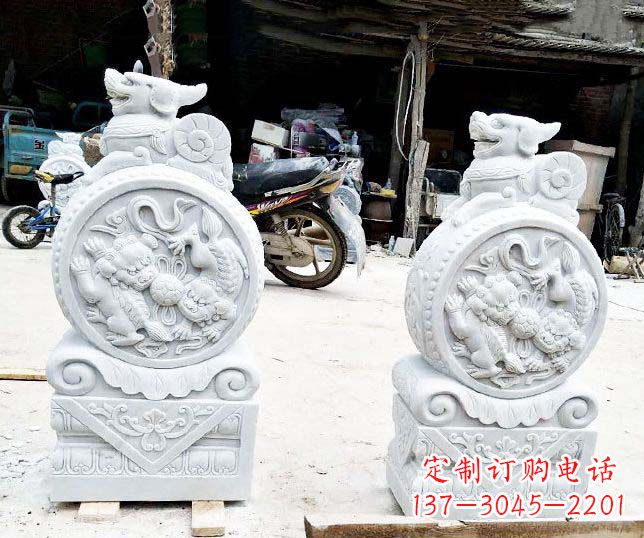烟台汉白玉招财门墩雕塑