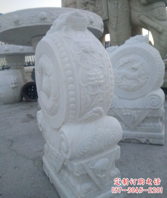 烟台汉白玉抱鼓石门墩雕塑
