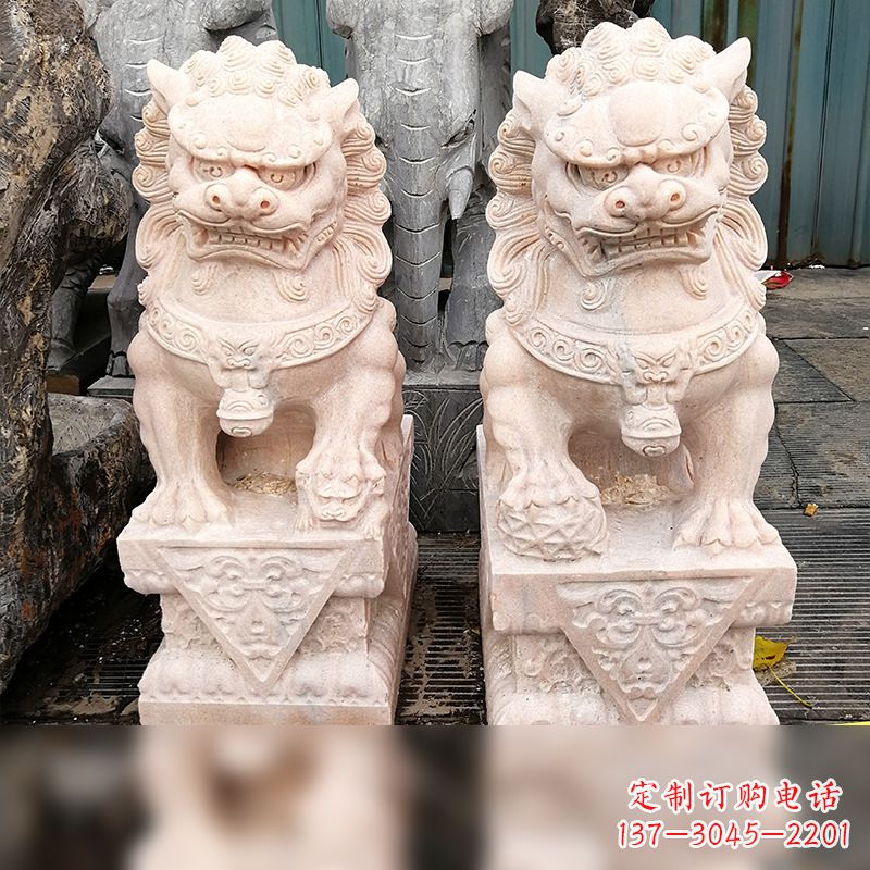 烟台汉白玉狮子雕塑,独特雕刻,展现狮子雄势