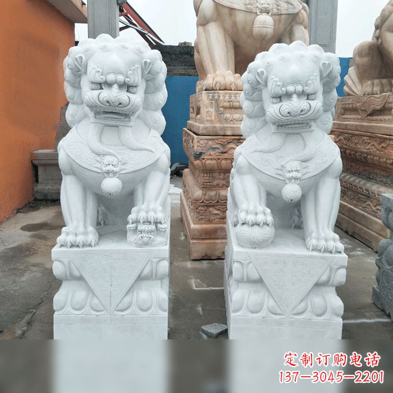 烟台风格精致的汉白玉北京小狮子雕塑