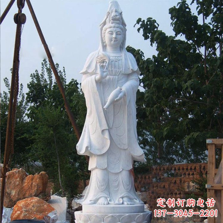 烟台汉白玉手工观音石雕