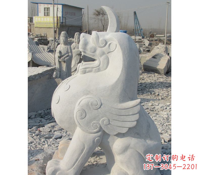 烟台汉白玉独角兽石雕