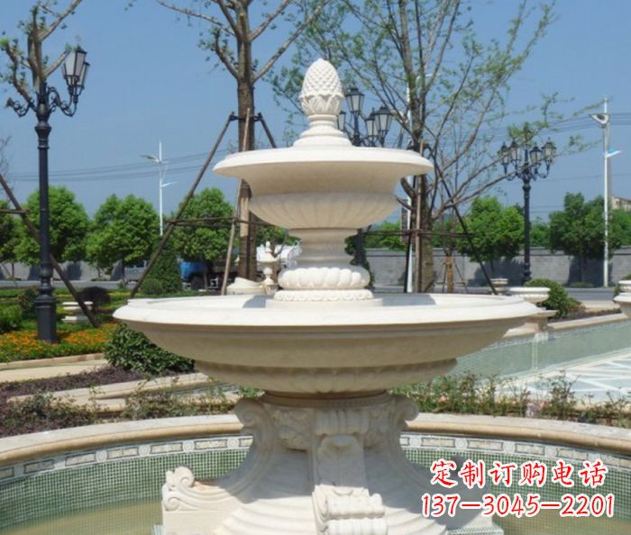 烟台全新款白玉多层喷泉雕塑
