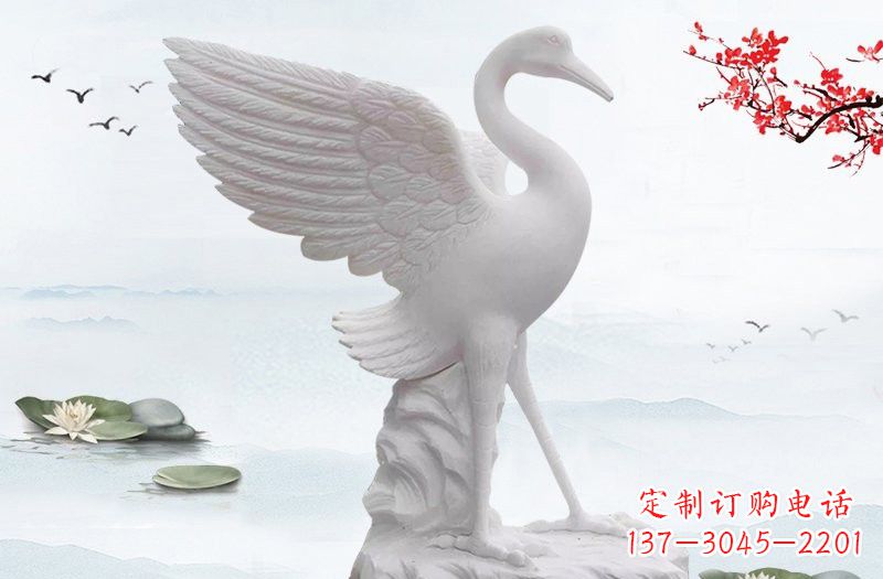 烟台开启一段神奇变化之旅——汉白玉仙鹤雕塑