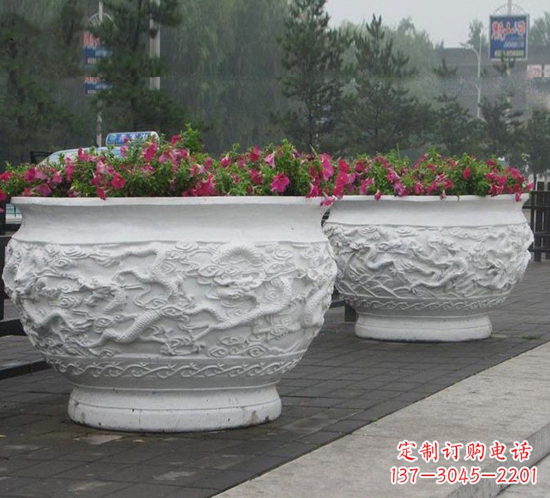 烟台汉白玉公园龙浮雕花盆
