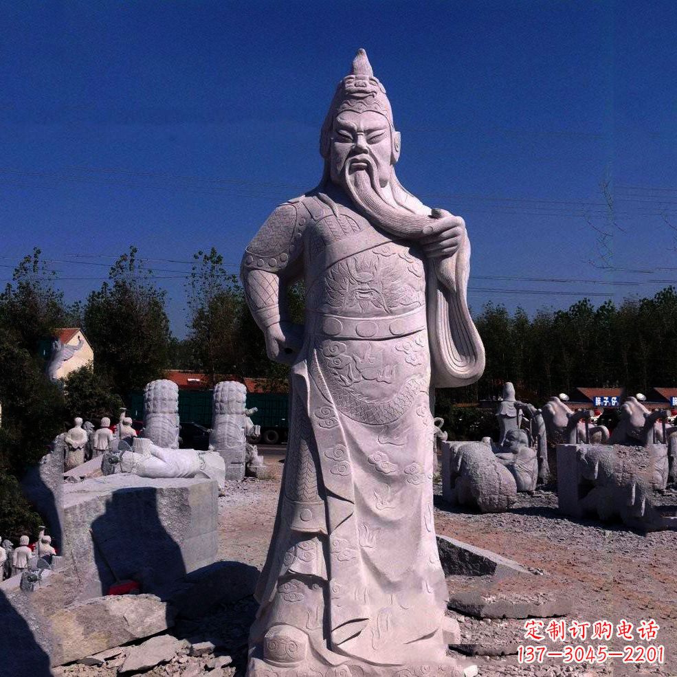烟台中领雕塑-精致关羽石雕塑
