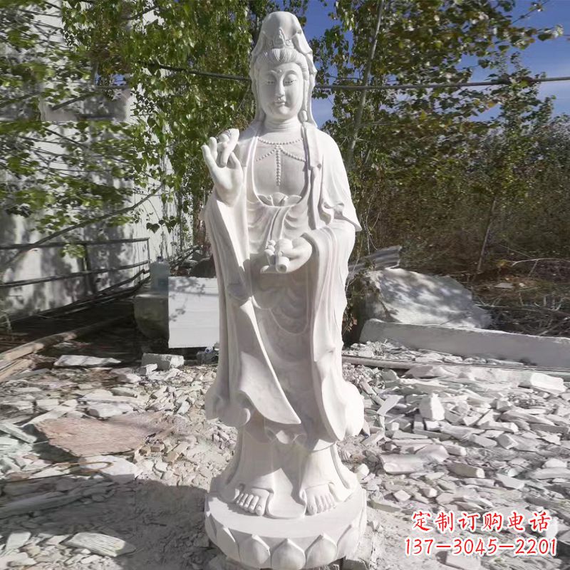 烟台象征观音的汉白玉观音菩萨石雕
