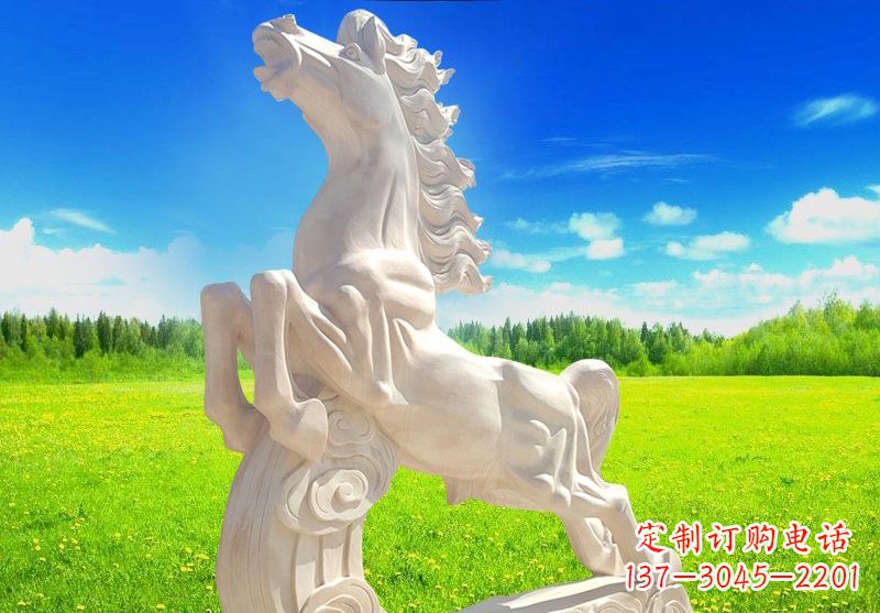 烟台古典精美的汉白玉奔马石雕