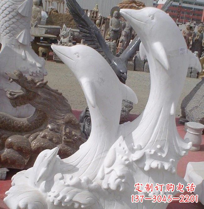 烟台海豚石雕,汉白玉精美雕塑