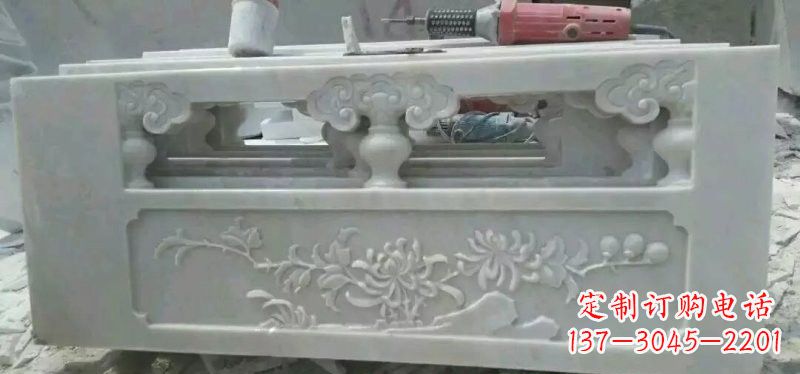 烟台汉白玉花朵浮雕栏板,精致深具视觉立体感