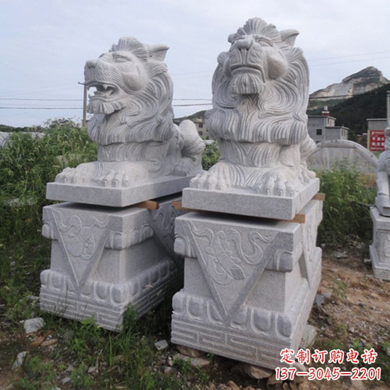 烟台汇丰狮子石雕,精美雕塑展现霸气