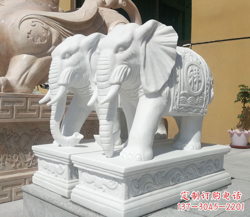 烟台属于你的祝福——汉白玉吉祥如意门口招财大象雕塑