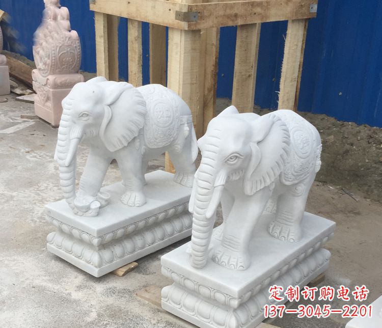 烟台高端汉白玉吉祥如意大象门口招财雕塑