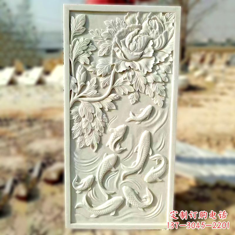 烟台汉白玉鲤鱼浮雕,精美彰显睿智之美