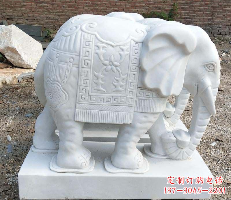 烟台中领雕塑汉白玉卷鼻大象雕塑