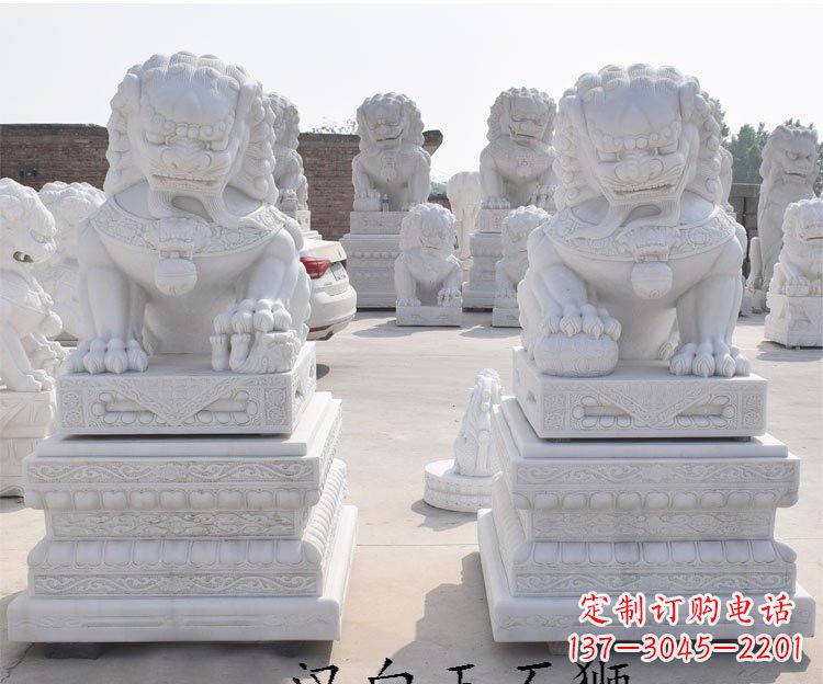 烟台汉白玉看门石狮子