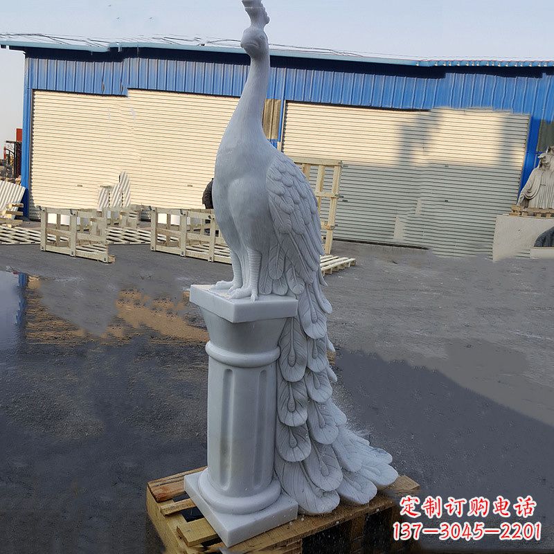 烟台汉白玉孔雀-公园园林动物雕塑摆件