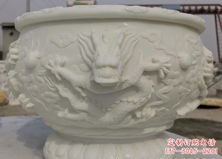 烟台中领雕塑汉白玉龙鱼缸雕塑,是由专业雕塑定…